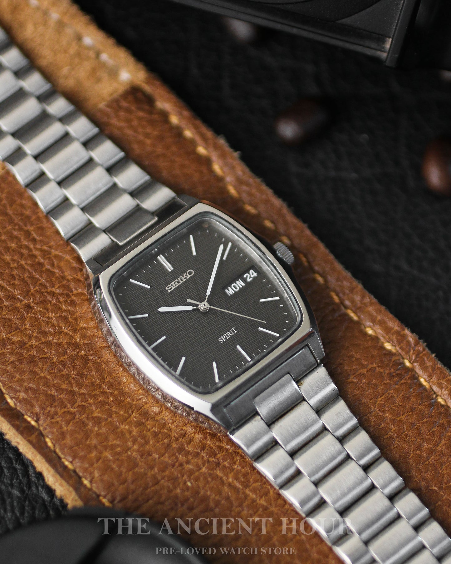 Seiko Chronos Black Radiator Dial - 5H23 Cushion Case Minimalist