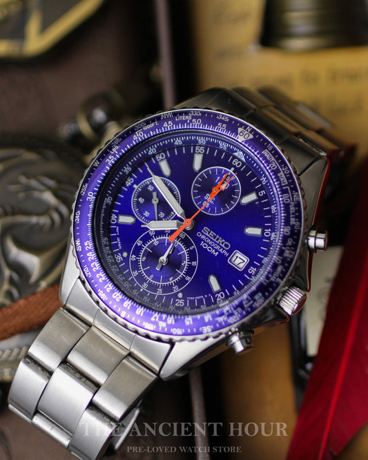 Seiko Flightmaster Chronograph 7T92-0CF0 - Blue Dial - Aviator's Watch